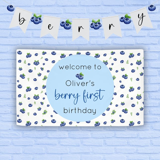 Blueberry 1st Birthday Berry First Banner (Creator Uploaded)
