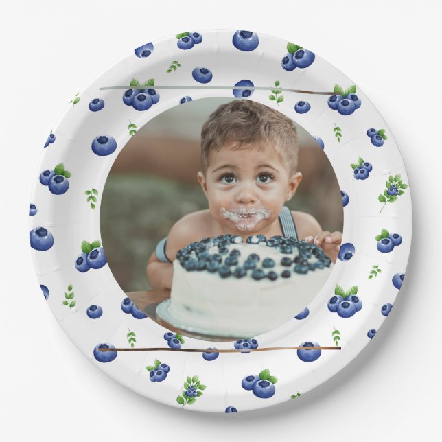 Blueberry 1st Birthday Berry First Photo Paper Plate (Front)