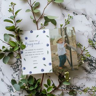 Blueberry 1st Birthday Personalised Photo Thank You Card