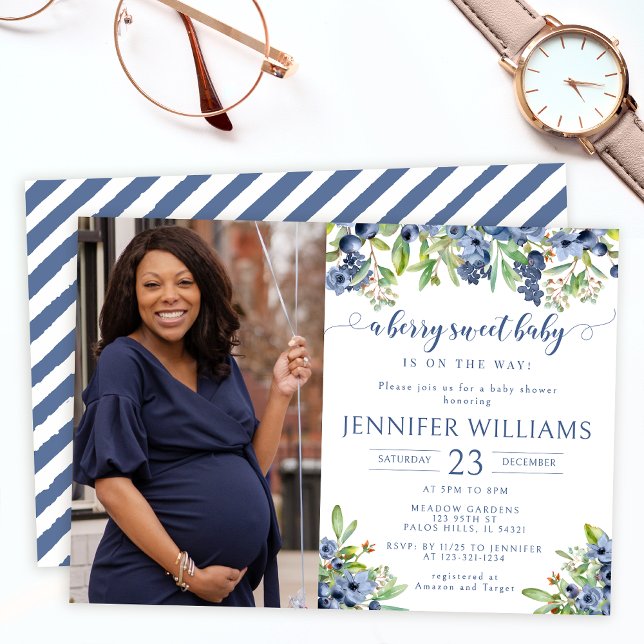 Blueberry a berry sweet baby boy shower photo invitation (Creator Uploaded)