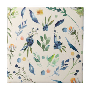 Blueberry and Daisy Clear Image Seamless Tile