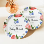 Blueberry and Strawberry Baby Shower Paper Plate<br><div class="desc">Fresh watercolor strawberry and blueberry illustration boy baby shower paper plates.</div>