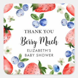 Blueberry and Strawberry Thank You Square Sticker