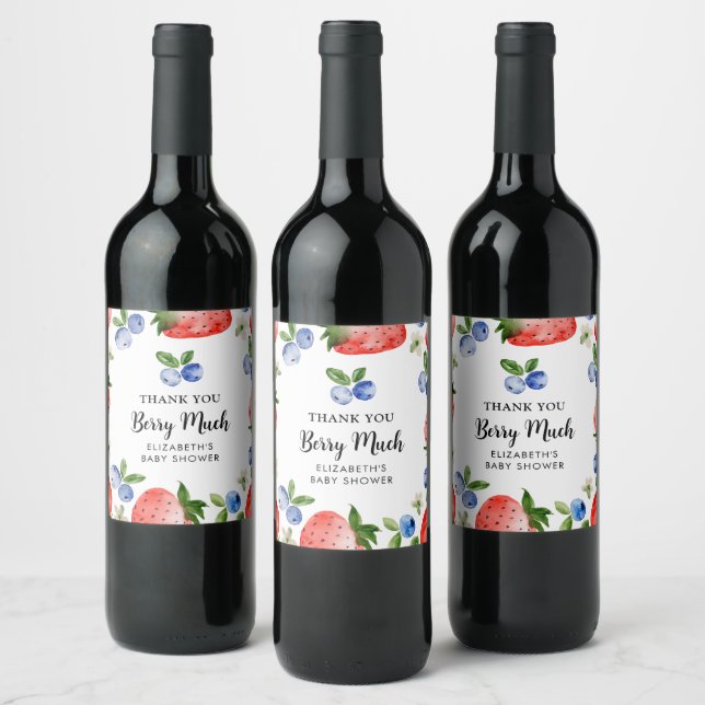 Blueberry and Strawberry Thank You Wine Label (Bottles)