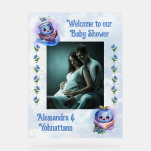 Blueberry Baby Boy Shower Welcome Acrylic Sign