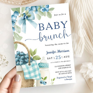 Blueberry Baby Brunch Boy Bows & Bottles Shower Invitation
