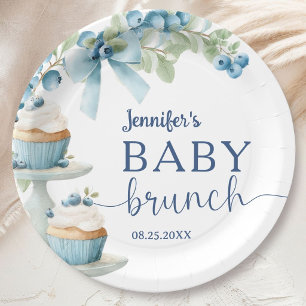 Blueberry Baby Brunch Boy Shower Round Paper Plate
