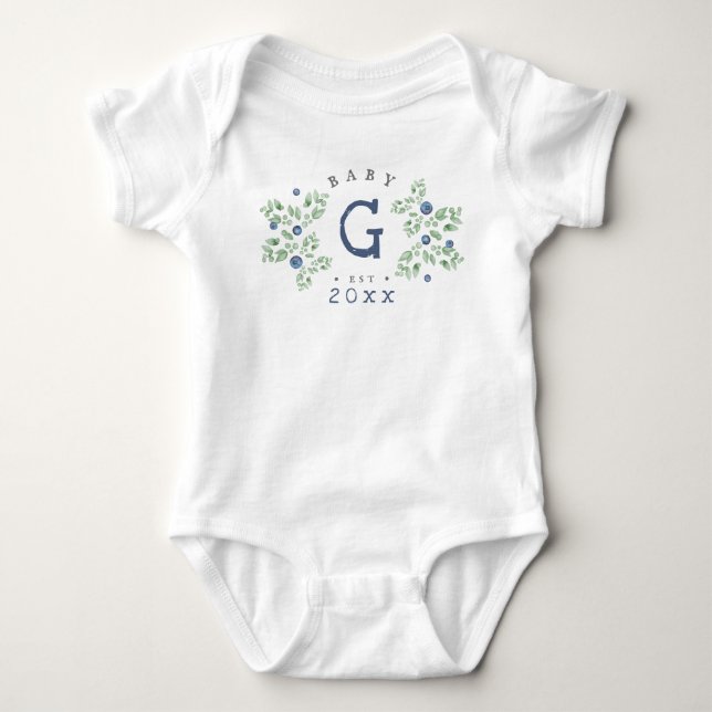 Blueberry Baby Monogram  Baby Bodysuit (Front)