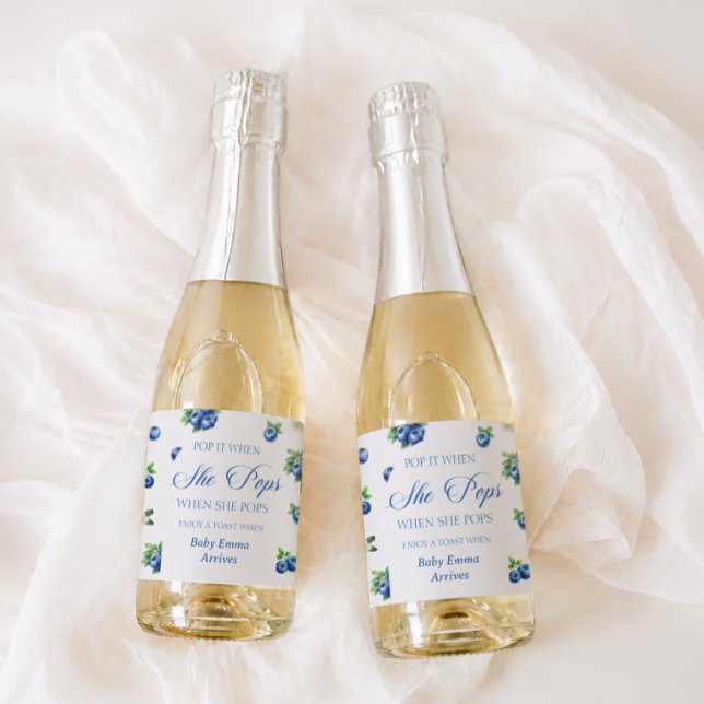 Blueberry Baby Shower Pop it When She Pops Sparkling Wine Label (Creator Uploaded)