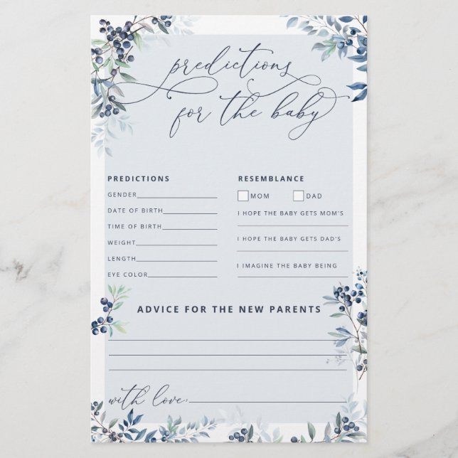 Blueberry Baby Shower Predictions and Advice (Front)