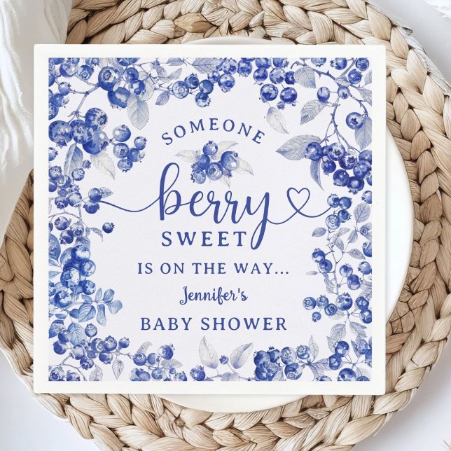 BlueBerry Baby Shower Toile De Jouy Paper Napkin (Creator Uploaded)