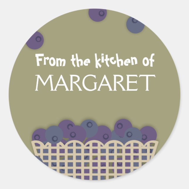 blueberry basket baking kitchen gift stickers, ... classic round sticker (Front)