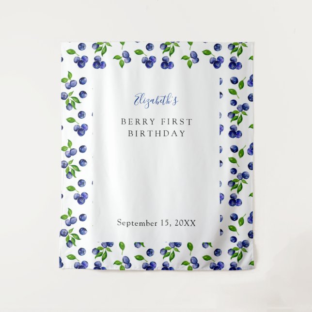 Blueberry Berry First Birthday Background Simple Tapestry (Front)