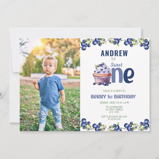 Blueberry Berry First Birthday Invitation (Front)