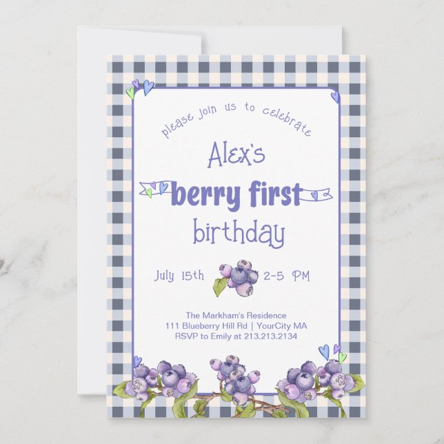 Blueberry Berry First Birthday Invitation (Front)