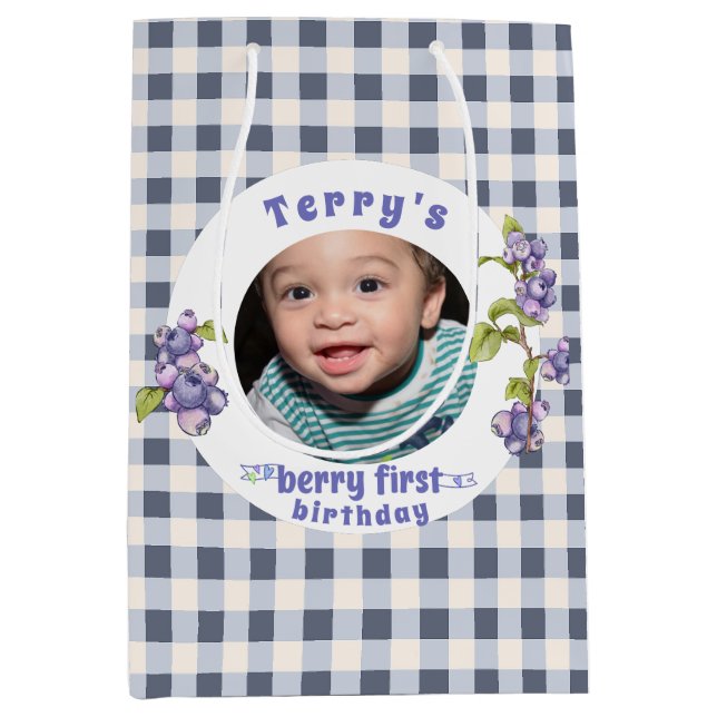 Blueberry Berry First Birthday Medium Gift Bag (Front)