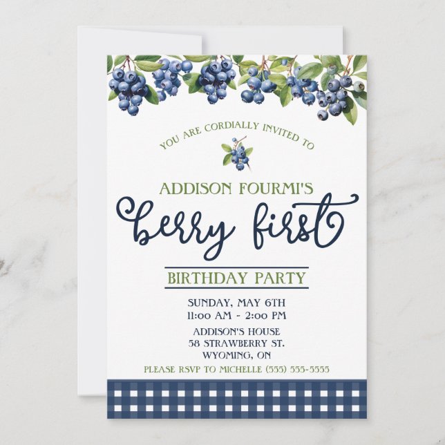 Blueberry, Berry First Birthday Party Invitation (Front)