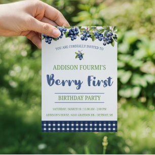 Blueberry, Berry First Birthday Party Invitation