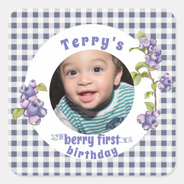 Blueberry Berry First Birthday Square Sticker (Front)