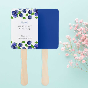 Blueberry Berry First Birthday Watercolor Cute Hand Fan