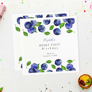 Blueberry Berry First Birthday Watercolor Cute Napkin