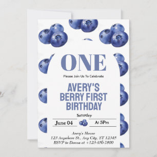 Blueberry Berry First Girl 1st Birthday  Invitation