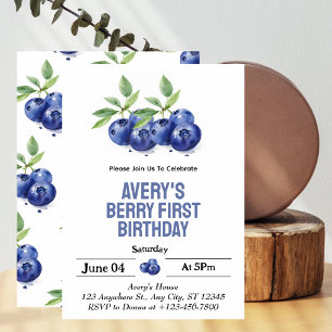 Blueberry Berry First Girl 1st Birthday  Invitation