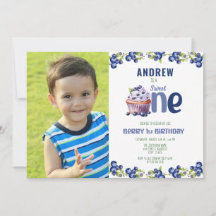 Blueberry Berry First Photo Birthday Invitation