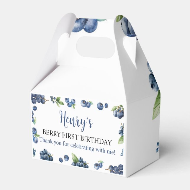 Blueberry Berry Sweet 1st Birthday Party Favour Bo Favour Box (Front Side)