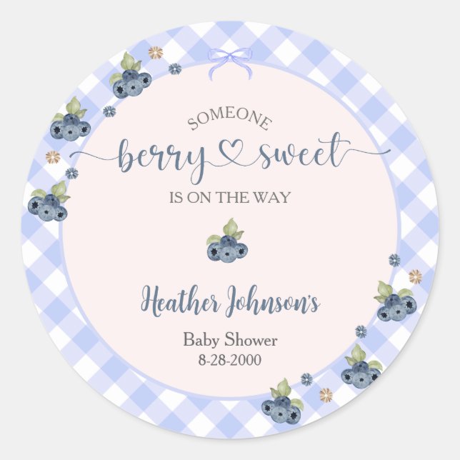 Blueberry Berry Sweet Baby Boy Baby Shower Classic Round Sticker (Front)