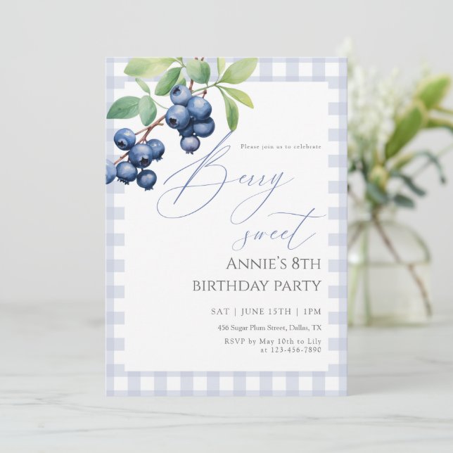 Blueberry Berry Sweet Birthday Invitation (Standing Front)