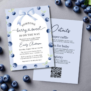 Blueberry Berry Sweet Bow All in One Baby Shower Invitation