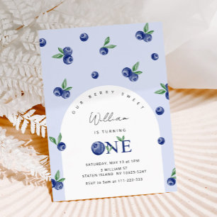 Blueberry Berry sweet boy first birthday Invitation