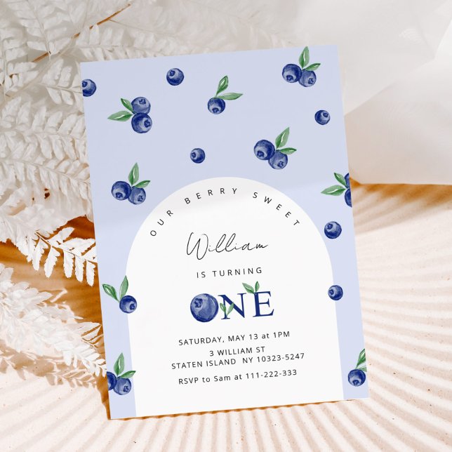 Blueberry Berry sweet boy first birthday Invitation (Creator Uploaded)