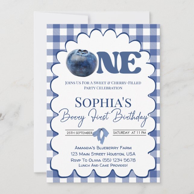 Blueberry Berry Sweet Girl 1st First Birthday  Invitation (Front)