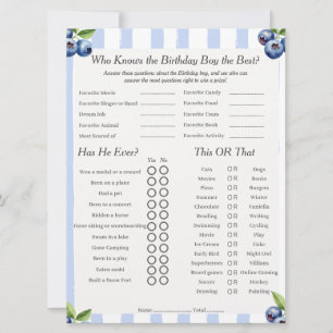 Blueberry Birthday boy Trivia Trio Game card