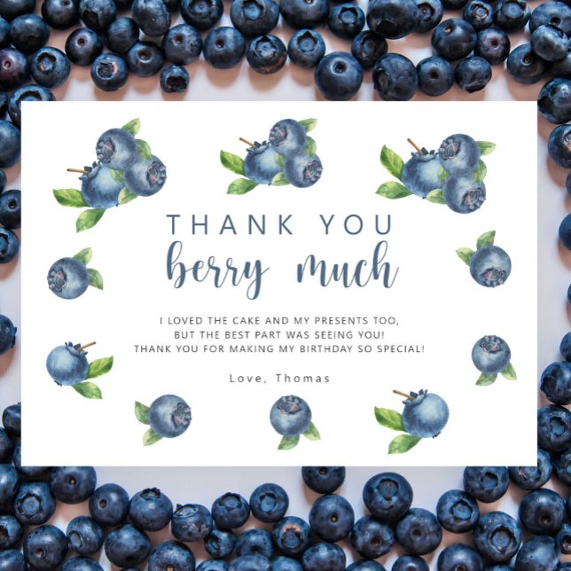 Blueberry birthday party thank you berry much card (Creator Uploaded)
