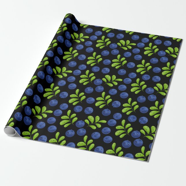 Blueberry Bliss: Fresh Fruit Pattern Design Wrapping Paper (Unrolled)