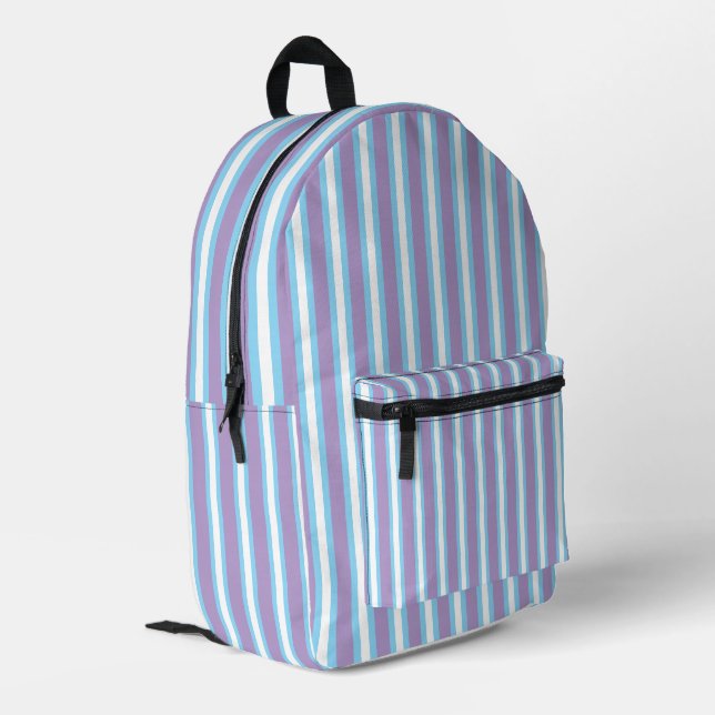 Blueberry Blue and Grape Violet Stripes Printed Backpack (Back Corner Left)