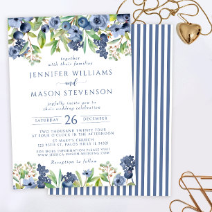 Blueberry blue floral autumn wedding invitation