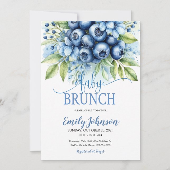 Blueberry & Blue Flowers Baby Brunch Invitation (Front)
