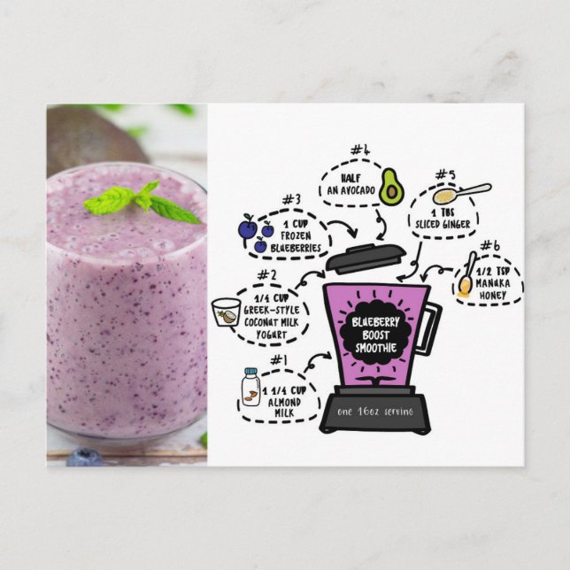 blueberry boost smoothie recipe postcard (Front)