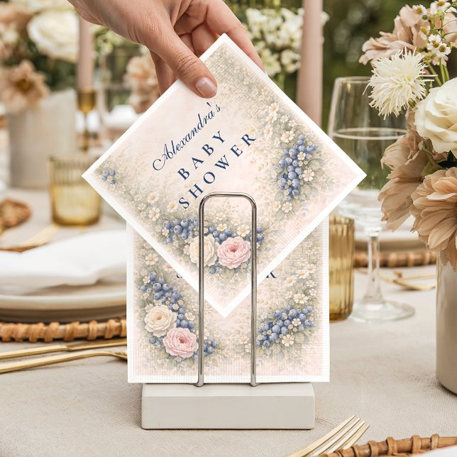 Blueberry Botanical Frame Baby Shower Napkin (Creator Uploaded)