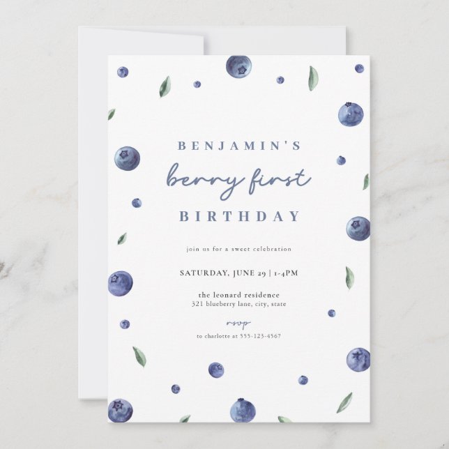 Blueberry Boy Berry First Birthday Invitation (Front)