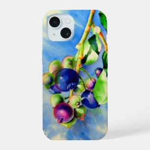 Blueberry branch, watercolor painting iPhone 15 case