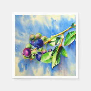 Blueberry branch, watercolor painting napkin