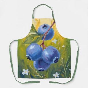 Blueberry Bush Fruit Watercolor Painting Apron