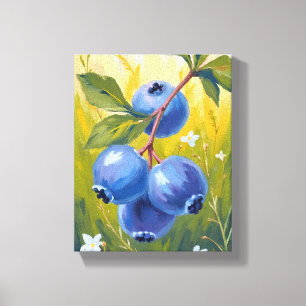 Blueberry Bush Fruit Watercolor Painting Canvas Print