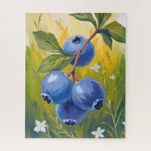 Blueberry Bush Fruit Watercolor Painting Jigsaw Puzzle
