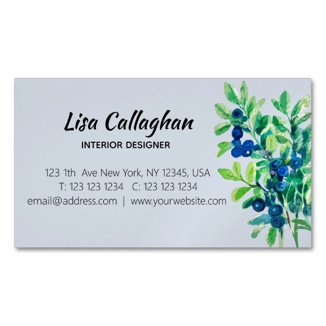 Blueberry Business Card Magnet (Front)